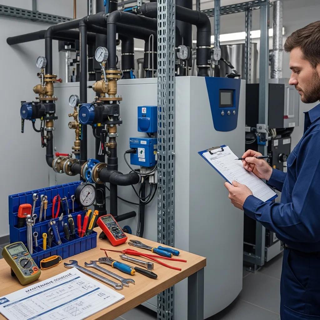 Commercial Heating System Repair Services 3 Technician reviewing a commercial heating maintenance checklist